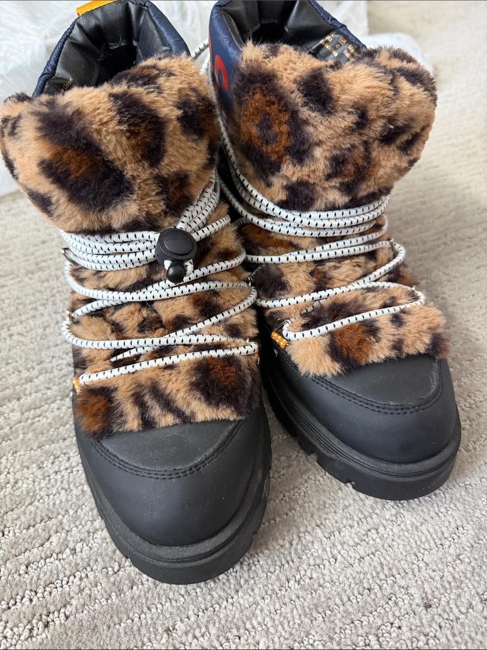 Circus by Sam Edelman Leopard Faux Fur Winter Boots in Black and Brown